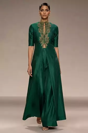 Emerald green embroidered silk co ord set