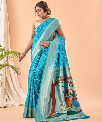 blue weaving saree with silk blend pallu 2