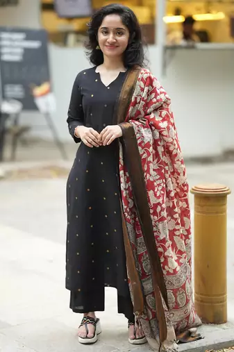 women's art silk woven butta motiff kurta pant with dupatta set