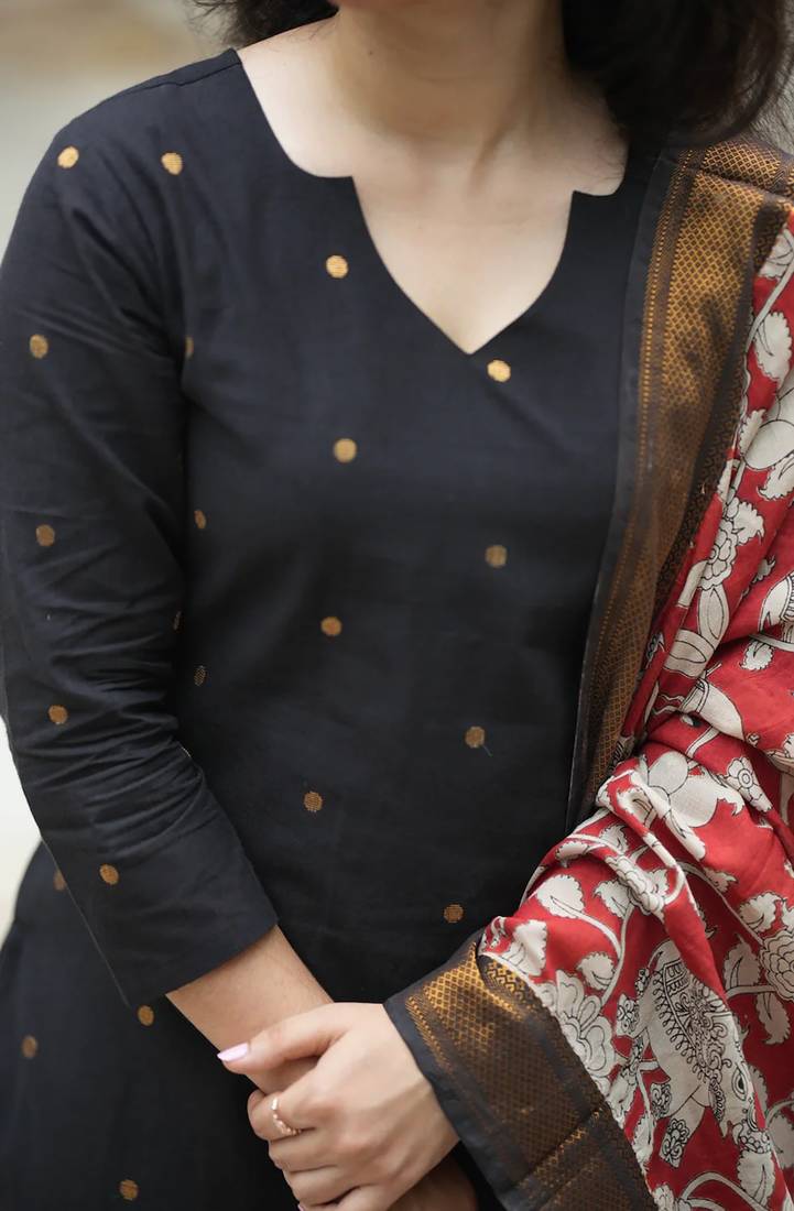 women's art silk woven butta motiff kurta pant with dupatta set