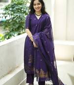 women's art silk woven butta motiff kurta pant with dupatta set