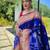 Women's navy blue woven silk blend saree with blouse piece