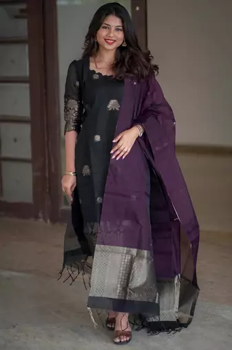 women's art silk woven butta motiff kurta pant with dupatta set