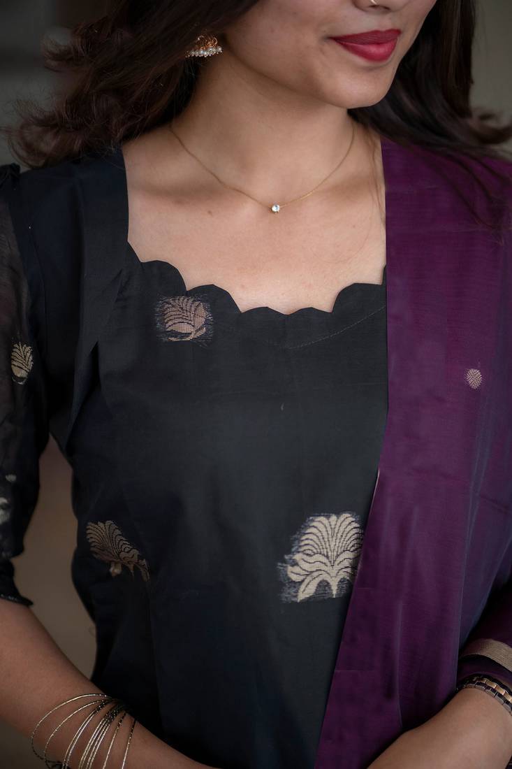 women's art silk woven butta motiff kurta pant with dupatta set