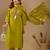 Lime green embroidered mul chanderi kurta pant set with banarasi jacquard dupatta