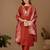 Rust embroidered mul chanderi kurta pant set with banarasi jacquard dupatta