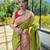 Women's lemon green woven paithani silk saree with blouse piece