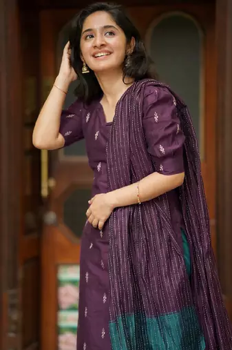women's art silk woven butta motiff kurta pant with dupatta set