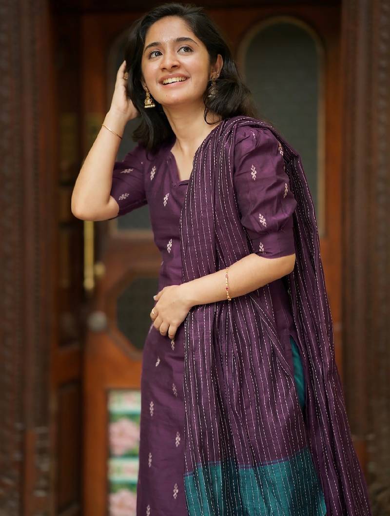 women's art silk woven butta motiff kurta pant with dupatta set