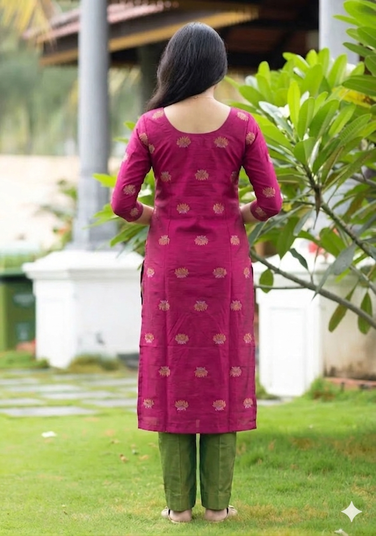 women's art silk woven butta motiff kurta pant with dupatta set