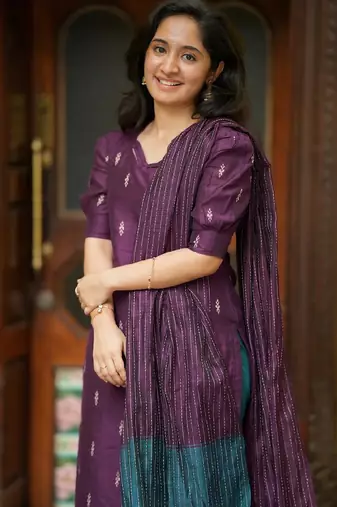 women's art silk woven butta motiff kurta pant with dupatta set