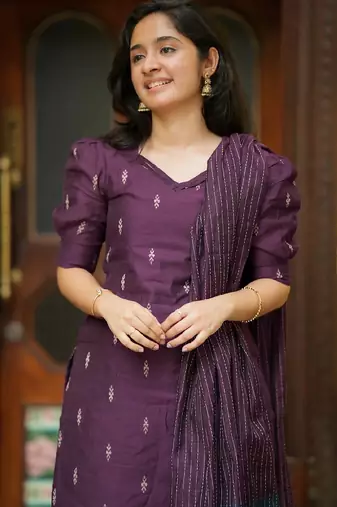 women's art silk woven butta motiff kurta pant with dupatta set
