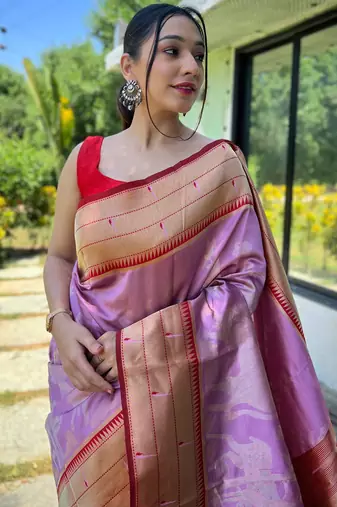 women's lavender woven silk blend saree with blouse piece