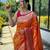 Women's orange woven silk blend saree with blouse piece