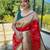 Women's red woven silk blend saree with blouse piece