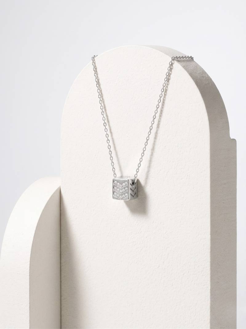 925 Sterling Silver Chevron Pendant Necklace Set, CZ Geometric Necklace Set  