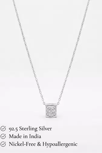 925 Sterling Silver Chevron Pendant Necklace Set, CZ Geometric Necklace Set  
