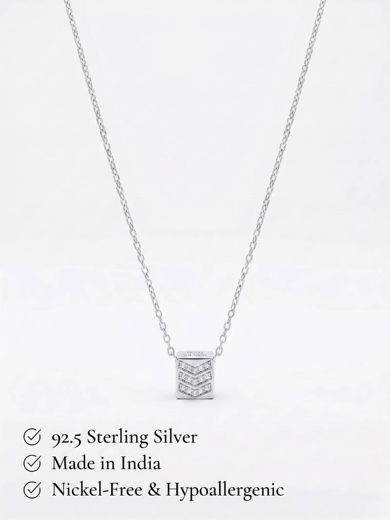 925 Sterling Silver Chevron Pendant Necklace Set, CZ Geometric Necklace Set  