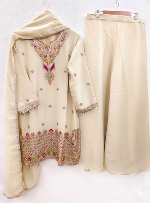  beige  festive palazzo suit set with heavy embroidery 3