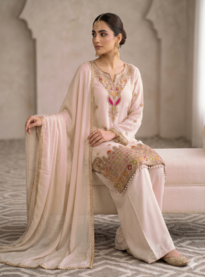  baby pink festive palazzo suit set with heavy embroidery 3