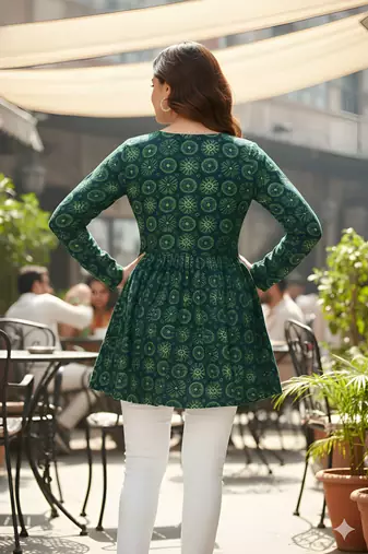 Green color delta silk fabric ethnic office wear short kurti