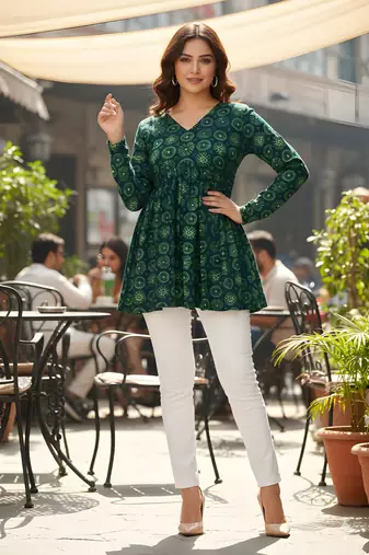 Green color delta silk fabric ethnic office wear short kurti