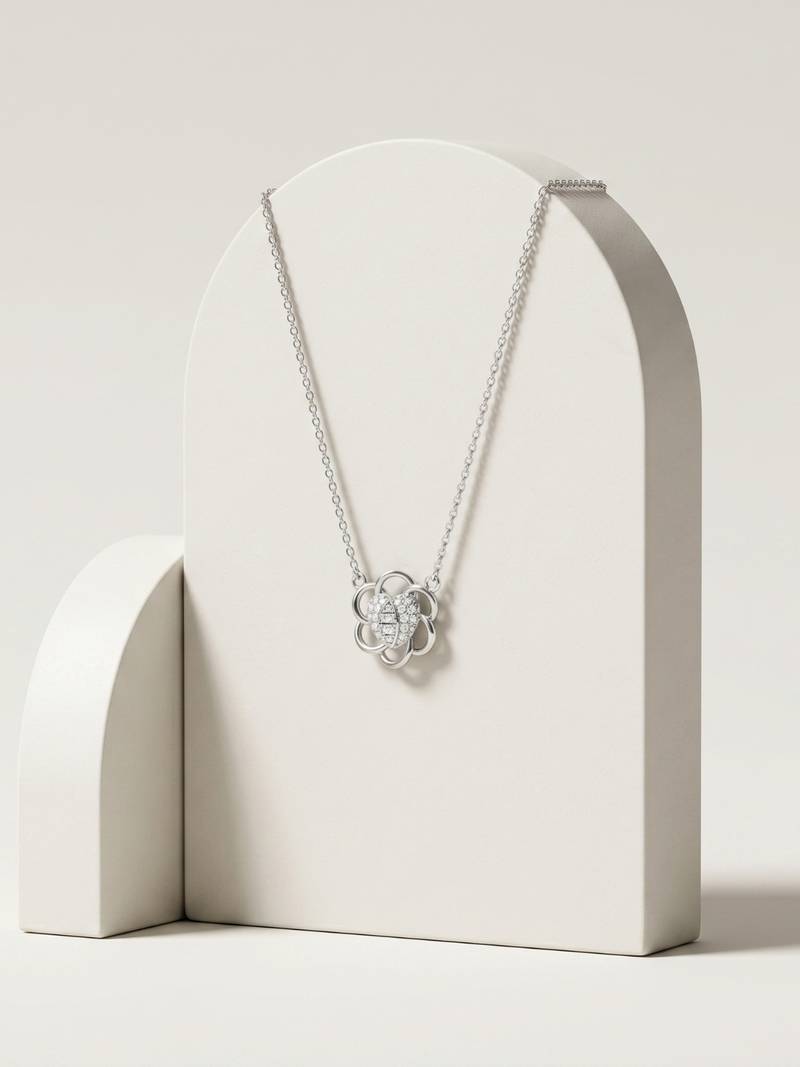 925 Sterling Silver Floral Necklace Pendant Set , Elegant Nature Inspired Jewelry for Women