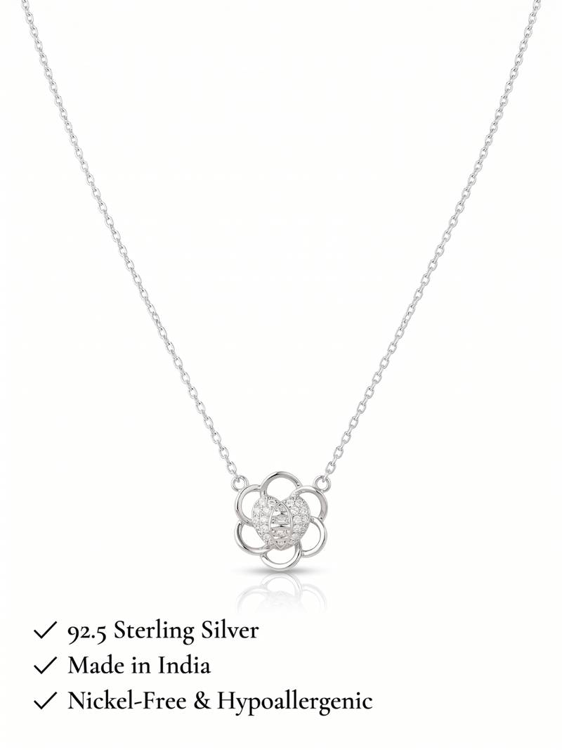 925 Sterling Silver Floral Necklace Pendant Set , Elegant Nature Inspired Jewelry for Women