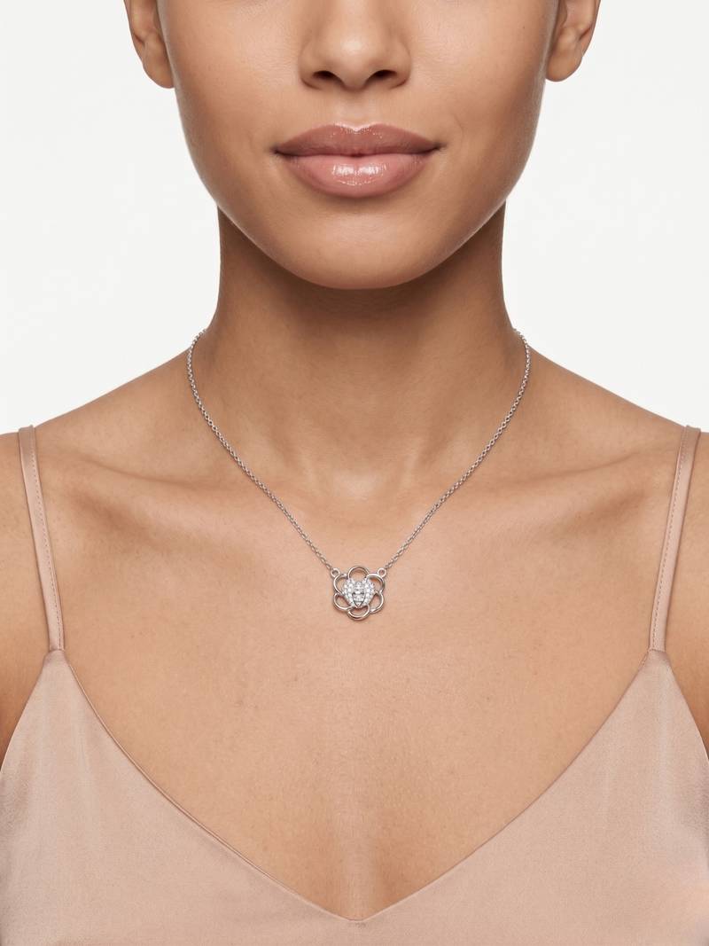 925 Sterling Silver Floral Necklace Pendant Set , Elegant Nature Inspired Jewelry for Women