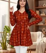 Red color delta silk fabric ethnic office wear short kurti