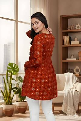 Red color delta silk fabric ethnic office wear short kurti 2