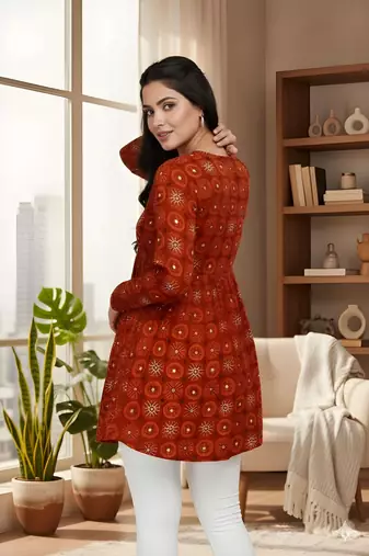Red color delta silk fabric ethnic office wear short kurti