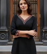 Black color rayon fabric ethnic office wear short kurti
