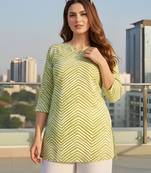 Green color cotton blend fabric ethnic office wear short kurti