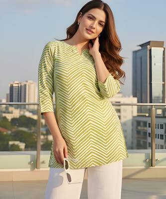 Green color cotton blend fabric ethnic office wear short kurti 3