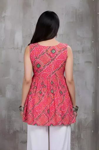Pink color delta silk fabric ethnic office wear short kurti