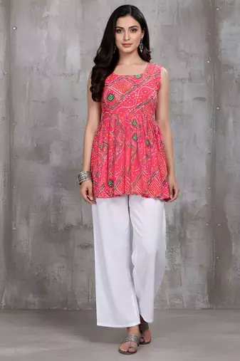 Pink color delta silk fabric ethnic office wear short kurti