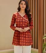 Orange color delta silk fabric ethnic office wear short kurti