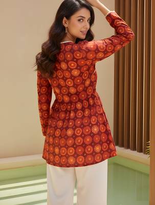 Orange color delta silk fabric ethnic office wear short kurti 2