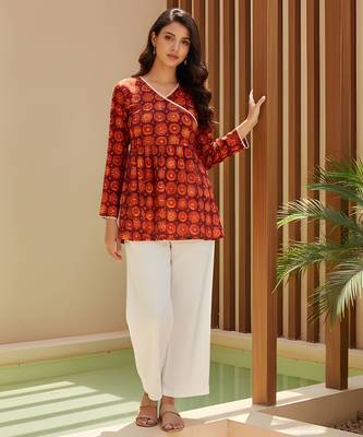 Orange color delta silk fabric ethnic office wear short kurti 3