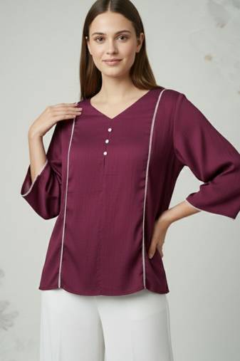 Purple color delta silk fabric ethnic office wear short kurti
