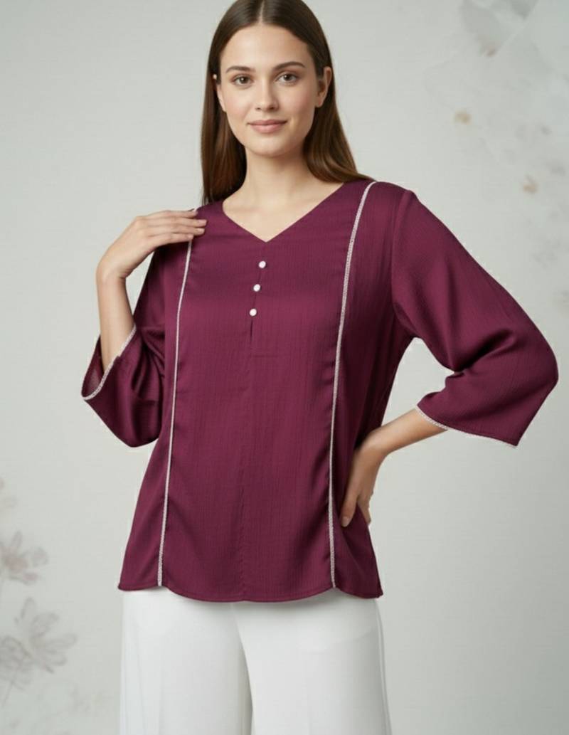 Purple color delta silk fabric ethnic office wear short kurti