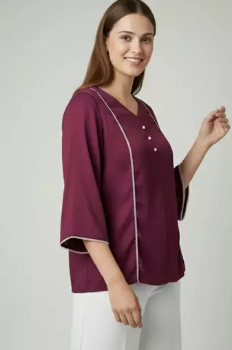 Purple color delta silk fabric ethnic office wear short kurti