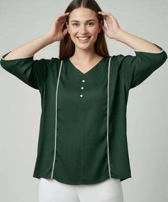 Green color delta silk fabric ethnic office wear short kurti 1