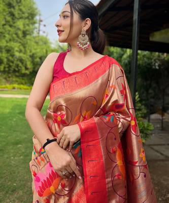 traditional wine silk blend saree with vibrant floral motifs 3