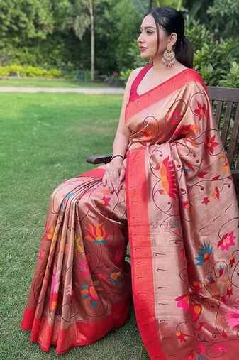 traditional wine silk blend saree with vibrant floral motifs