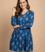 Blue color cotton fabric beautiful rich formal looks short kurti for office girls