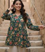Green color cotton fabric beautiful rich formal looks short kurti for office girls