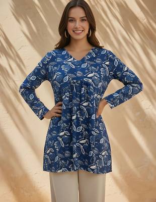 Blue color rayon fabric beautiful rich formal looks short kurti for office girls 1