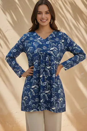 Blue color rayon fabric beautiful rich formal looks short kurti for office girls